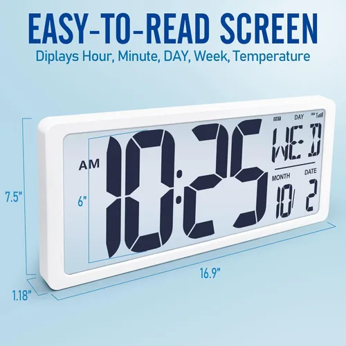 Miniatura 4 de (Reloj de pared digital grande de 15 pulgadas con números de 4.6" Operado por batería - ¡Nunca necesita configuración! - Números fáciles de leer