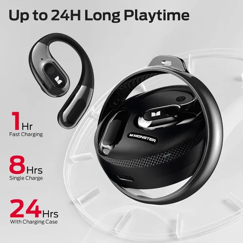Miniatura 4 de Monster Audífonos de oreja abierta AC330, auriculares inalámbricos Bluetooth 5.4 con conversación clara, elegante funda giratoria con cordón, carga