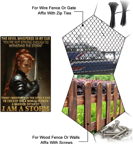 Miniatura 4 de GLOBLELAND Letrero de metal con texto en inglés "Faith Warrior "I Am A Storm", divertido letrero de lata de pintura vintage de 12 x 8 pulgadas