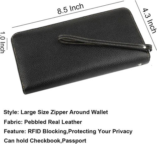 Miniatura 7 de Lavemi Pequeña cartera compacta para mujer, con bloqueo RFID, de piel auténtica, plegable, con ventanas de identificación