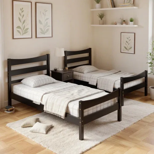 Miniatura 5 de NAFORT Marco de cama de madera de tamaño individual, base de cama con cabecera y estribo, marcos de cama para niños y niñas, base de colchón