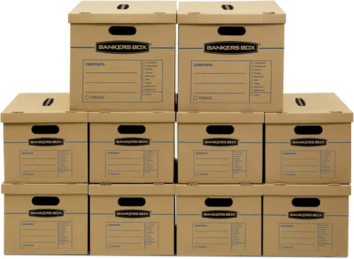 Miniatura 9 de Bankers Box Kit de 12 cajas de mudanza clásicas, asas reforzadas, ensamble sin cintas, caja con tapa, 8 pequeñas y 4 medianas (7716401)
