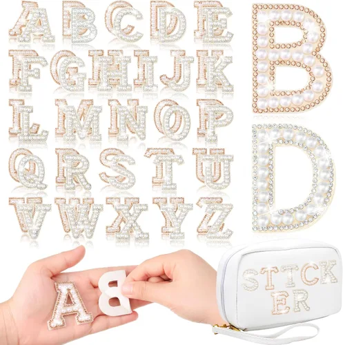 Miniatura 8 de WILLBOND 52 Piezas Parches Autoadhesivos de Letras con Perlas y Diamantes de Imitación A-Z Calcomanías de Letras con Diamantes de Imitación