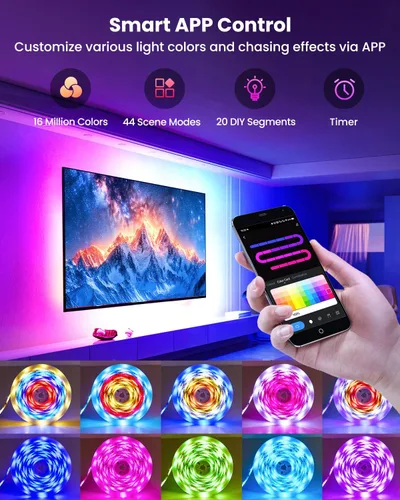 Miniatura 4 de Luces LED RGB+IC de 9.84 pies para TV de 32 a 43 pulgadas, tira de retroiluminación detrás de la TV con sincronización de música, aplicación