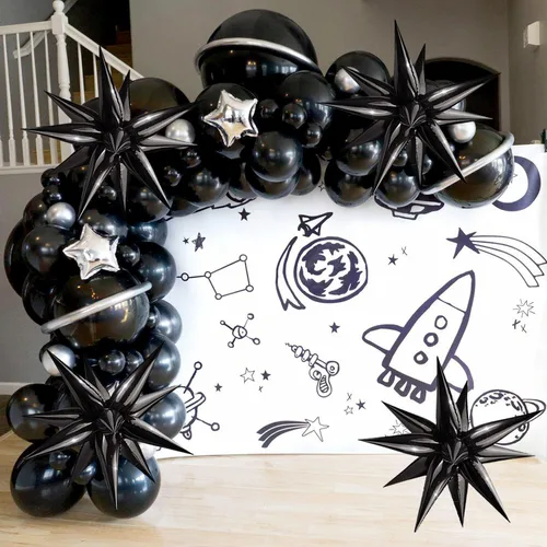 Miniatura 5 de FUNTOOB Globos de estrella negra, globo metálico de papel de aluminio, globos de cono negro, globo con forma de estrella en explosión