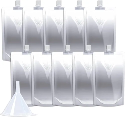 Miniatura 18 de 100 bolsas de bebida de 8 onzas, botella de plástico reutilizable con embudo para beber jugo de bebidas líquidas, bolsas de bebidas de pie para 8OZ