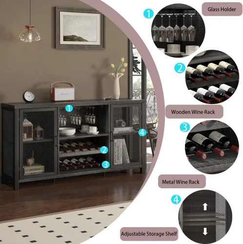 Miniatura 3 de Launica - Gabinete de barra de licores industrial, gabinete de vino rústico, gabinete de aparador buffet para licores y vasos, gabinete de barra