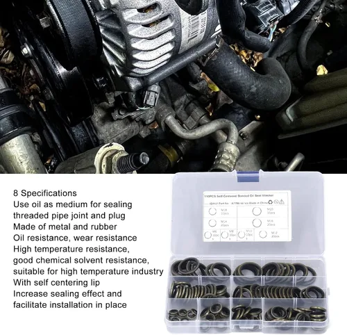 Miniatura 4 de 110 Pcs 8 Sizes Oil Seal Washer Assortment Kit, M6 M8 M10 M12 M14 M16 M18 M20 Rubber Bonded Seal Oil Gasket Metal Sealing Washer Automotive Engine