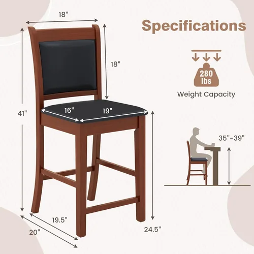 Miniatura 3 de Giantex Juego de 2 taburetes de bar de 24.5 pulgadas, taburetes de bar tapizados con altura de mostrador con cojín y reposapiés de piel sintética