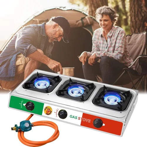 Miniatura 4 de Vivicreate Estufa de Gas Propano de 3 Quemadores 30000 BTU Superficie de Cocción de Acero Inoxidable con Soportes Esmaltados Encendido Electrónico