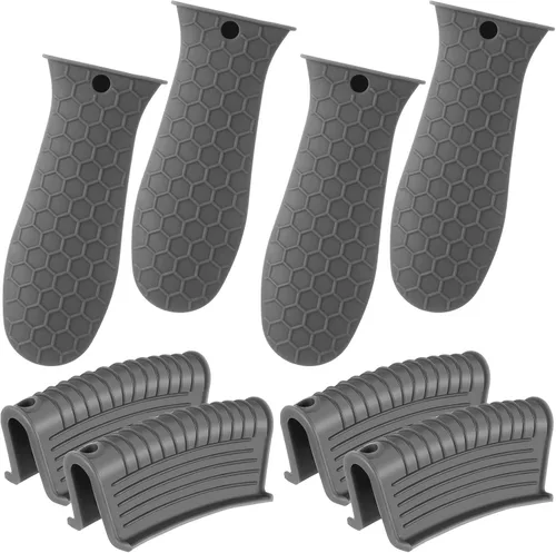 Miniatura 12 de Patelai Juego de 8 soportes de silicona para ollas, funda de mango de hierro fundido, resistente al calor, agarradera, antideslizante, reutilizable
