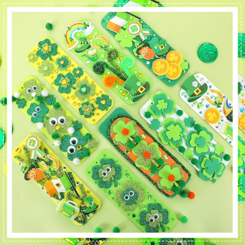 Miniatura 4 de JULBEAR 36 juegos de manualidades del día de San Patricio, marcapáginas de trébol, kits de manualidades de espuma en blanco, decoraciones de Verde