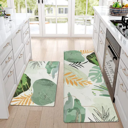 Miniatura 10 de Homcomoda Alfombras y tapetes de cocina antideslizantes y antifatiga, 2 piezas, bohemios, acolchados, impermeables, cómodos, para cocina, fregadero