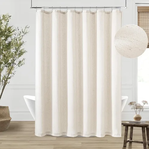 Miniatura 15 de Cortina de ducha de lino de avena 36x72 para cabina de ducha, cortinas neutras grisáceas beige de lino para baño, decoración bohemia de baño
