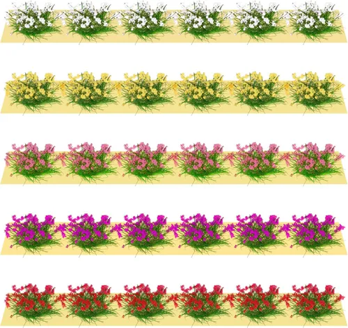 5 racimos de flores de colores surtidos para paisajes en miniatura, mechones de césped estático para decoración de casa de muñecas, ferrocarril y
