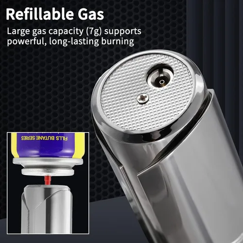 Miniatura 4 de Encendedor de antorcha de chorro de 3,272.0 °F, recargable de butano, resistente al viento, intensidad de llama ajustable con bloqueo de llama
