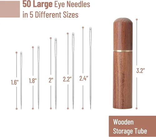 Miniatura 2 de Mr. Pen - Agujas de ojo grande para coser a mano, 50 piezas, tamaños variados con tubo de almacenamiento de madera, agujas de coser, agujas grandes
