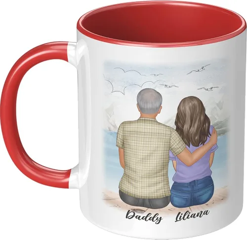 Miniatura 12 de Taza de café para el día del padre para papá de parte de hija e hijo. Taza del mundo con el mejor papá del mundo. Taza divertida con nombre