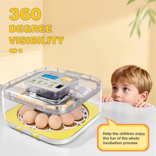 Miniatura 6 de Incubadora para incubar huevos, capacidad de 12 huevos, humidificación automática recién actualizada 2026, control de temperatura y humedad, Amarillo