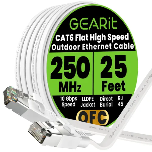 Miniatura 26 de GEARit Cable Ethernet plano Cat 6 para exteriores (15 pies, negro) Chaqueta LLDPE clasificada para entierro directo – Cat6 blindado FTP 10Gbps