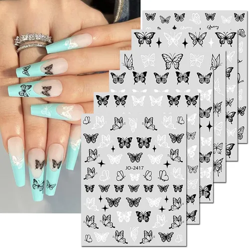 Miniatura 25 de Calcomanías de uñas de gato, 8 hojas de calcomanías autoadhesivas 3D con diseño de gato dorado, plateado, negro, blanco, para niños, niñas, mujeres