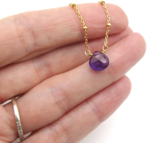 Miniatura 5 de Collar con colgante de piedra natal con piedra preciosa genuina, relleno de oro de 14 quilates, 18 pulgadas