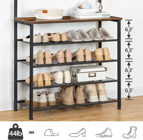 Miniatura 3 de HOOBRO Árbol de pasillo, perchero con zapatero, árbol de pasillo con banco, organizador de almacenamiento de zapatos de 5 niveles con 9 ganchos