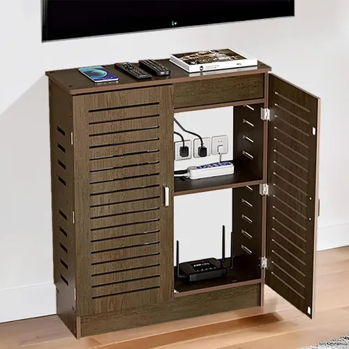 Gabinete de almacenamiento para enrutador WiFi, caja de almacenamiento de PVC para módem, regleta de alimentación y organizador de cables, Nogal