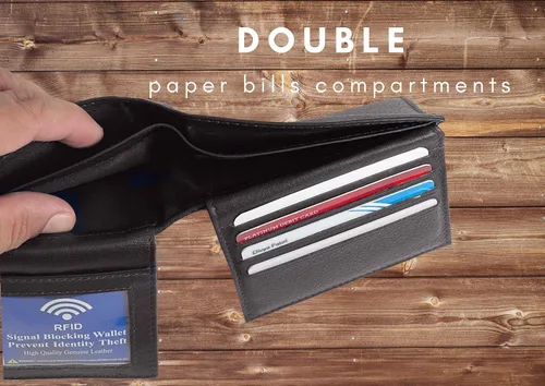Miniatura 26 de Bullz RFID bloqueo de señal de protección contra robo de cuero grande grueso de seguridad para hombre cartera, Negro