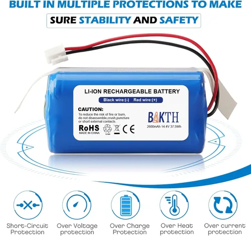 Miniatura 4 de BAKTH Batería de repuesto RVBAT850 de 14.4V 2600mAh para Shark Ion R75, R85, RV761, RV850C, RV851WV, RV871, RV1000S, RV1100VL, RV1001AE, UR1000SR