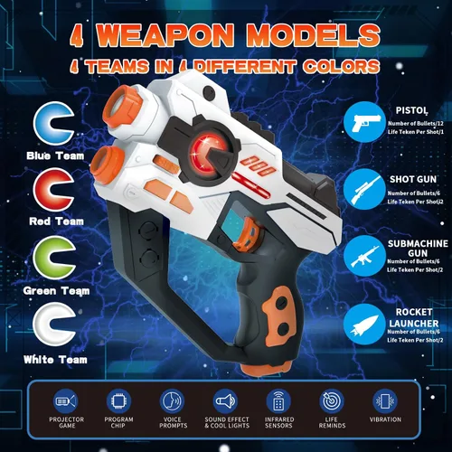 Miniatura 5 de Juego de 2 Pistolas de Etiqueta Láser con Proyector, Juego de Disparos Lazer para Niños, Adolescentes y Adultos con Pantalla de Puntuación LED