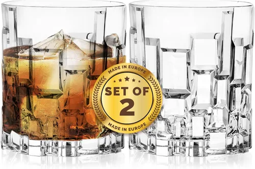 Miniatura 2 de Barski Vasos de whisky – Doble Old Fashioned Rocks Glass – Juego de 2 vasos de cristal DOF – para whisky – Bourbon – Agua – Bebidas – Vasos