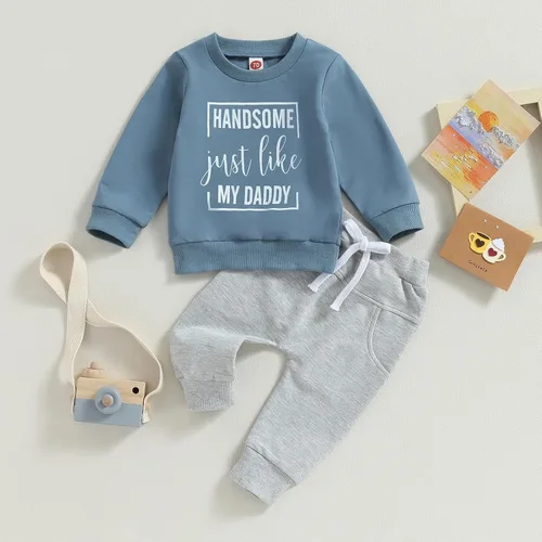 Miniatura 2 de Conjunto de ropa para bebé recién nacido, sudadera de manga larga y pantalones para niños pequeños, para otoño e invierno, 2 piezas