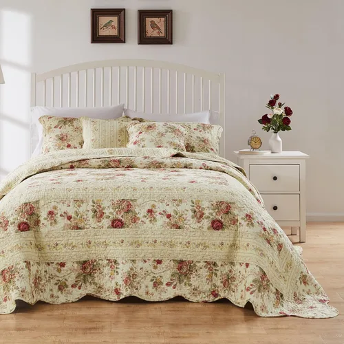 Miniatura 2 de Greenland Home Antique Rose Juego de ropa de cama tamaño jumbo de 100% algodón, colcha de 120 pulgadas de ancho x 118 pulgadas de largo con 2 fundas