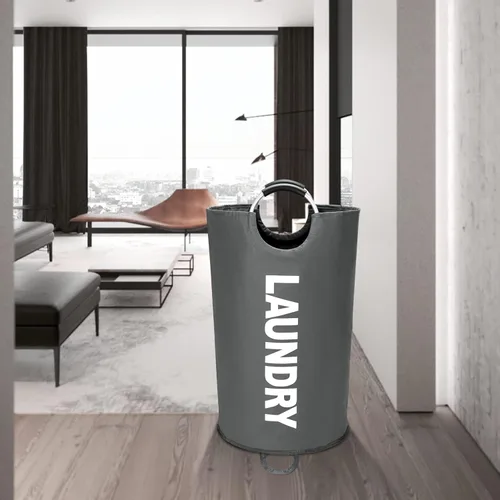 Miniatura 8 de Maxsilan - Cesta de lavandería grande de 90 l, cesta de ropa independiente y alta, bolsa de lavandería plegable, color gris oscuro