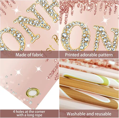 Miniatura 6 de Pancarta y Decoraciones de Fondo de Feliz Primer Cumpleaños para Niñas - Suministros de Letrero de Fiesta de Oro Rosa de 1 Año, Póster de Primer 1st