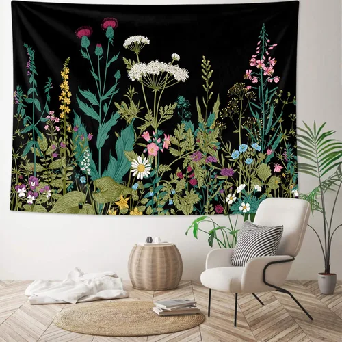 Miniatura 4 de HOMKUMY Tapiz de pared de flores, tapiz hippie bohemio, tapiz psicodélico indio para colgar en la pared, decoración del hogar, dormitorio, sala