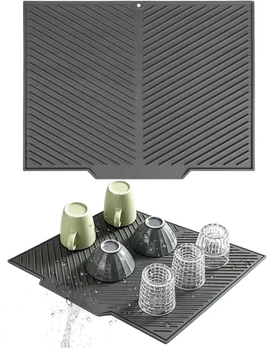 Miniatura 9 de Tapete grande para secar platos, alfombrillas de silicona de múltiples usos para múltiples usos, tapete de secado para encimera de cocina, 12 x 16