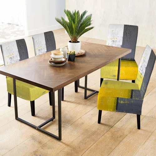 Miniatura 3 de 1 paquete de 1 funda para silla de comedor, pintura de arte abstracto, color amarillo y gris, patrón de pinceladas contemporáneas, de poliéster