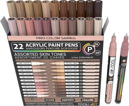Marcadores de pintura acrílica 22 tonos de piel en serie de colores profesionales, punta extrafina de 0.7 mm para pintura en roca, vidrio, tazas,