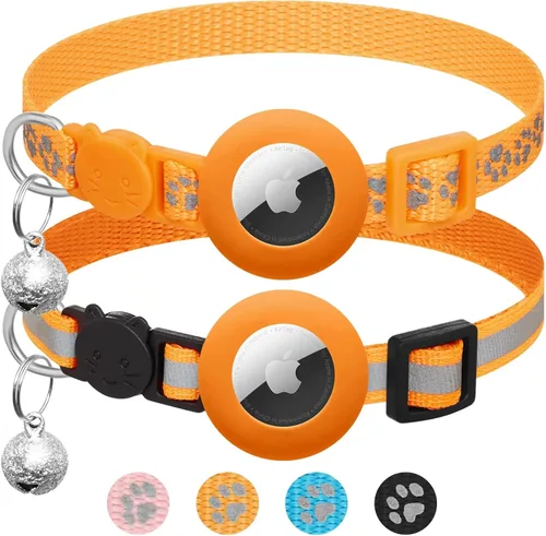 Miniatura 7 de Paquete de 2 Collares de Gato Airtag Separables con Campana, Collar Reflectante para Gatito con Soporte para Collar de Gato Apple Airtag, Ajustable