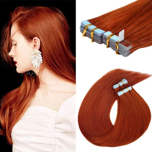 Miniatura 12 de Extensiones de cabello humano adhesivas de 16 pulgadas, extensiones de cabello humano lacio invisible para mujeres, 20 unidades por 1.76 oz