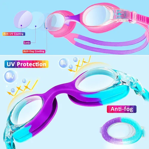 Miniatura 4 de XDX Gafas de natación para niños de 4 a 14, paquete de 4 para niños y niñas, antivaho con protección UV Multicolor-4pack-b