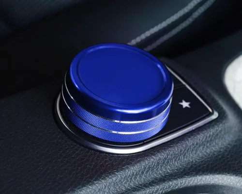 Miniatura 6 de iJDMTOY Cubierta de rueda de aluminio anodizado azul para consola central de control de mando compatible con Mercedes A B C E S CLA GLA GLK ML GL