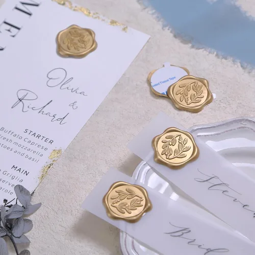 Miniatura 6 de UNIQOOO Pegatinas de sello de cera - Pegatinas de sello de sobre para invitación de boda de rama de olivo, 50 piezas de pegatinas autoadhesivas Rama