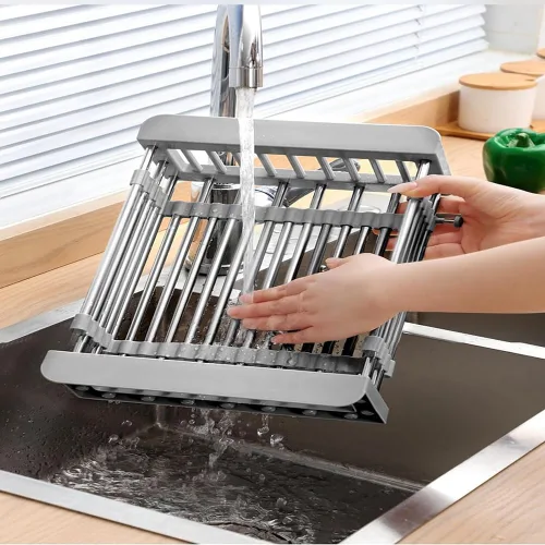 Miniatura 7 de Extend - Cesta de drenaje para fregadero de cocina, estante retráctil de acero inoxidable con pluma ajustable, cesta extensora multifuncional