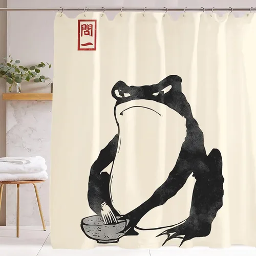 Miniatura 12 de Cortina de Ducha para Cabina con Rana No Impresionada Tinta Arte Lindo Divertido Estilo Asiático Tradicional Japonés 36x72 pulgadas Cortina de Baño