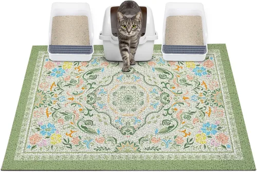 Miniatura 44 de Glittme Alfombrilla de Arena para Gatos con Base Antideslizante, Alfombrilla de Caja de Arena Impermeable que Atrapa la Arena, Fácil de Limpiar