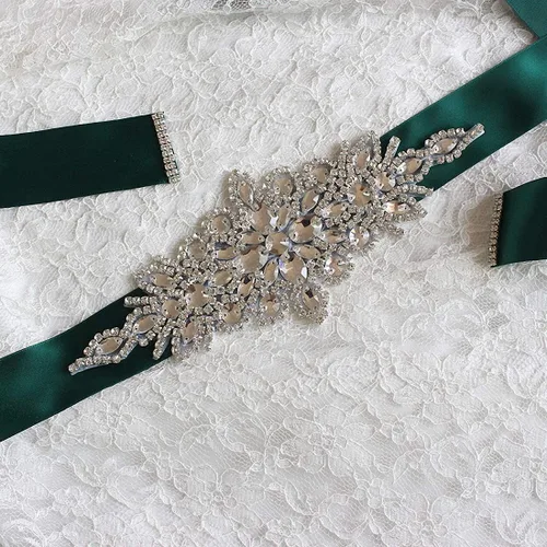 Miniatura 2 de Ulalaza Vestido de noche de graduación para mujer, con cintura decorativa, bandas de cristal para novia, cinturón de boda con diamantes de imitación