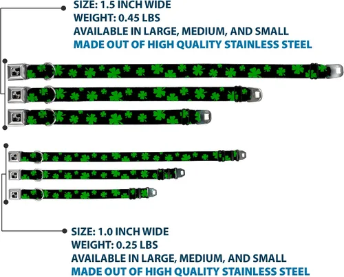 Miniatura 3 de Buckle-Down Collar de perro Hebilla de cinturón de seguridad St Pats Clovers Scattered2 Negro Verde Multicolor, DC-W34594-S, 1 pulgada de ancho - se